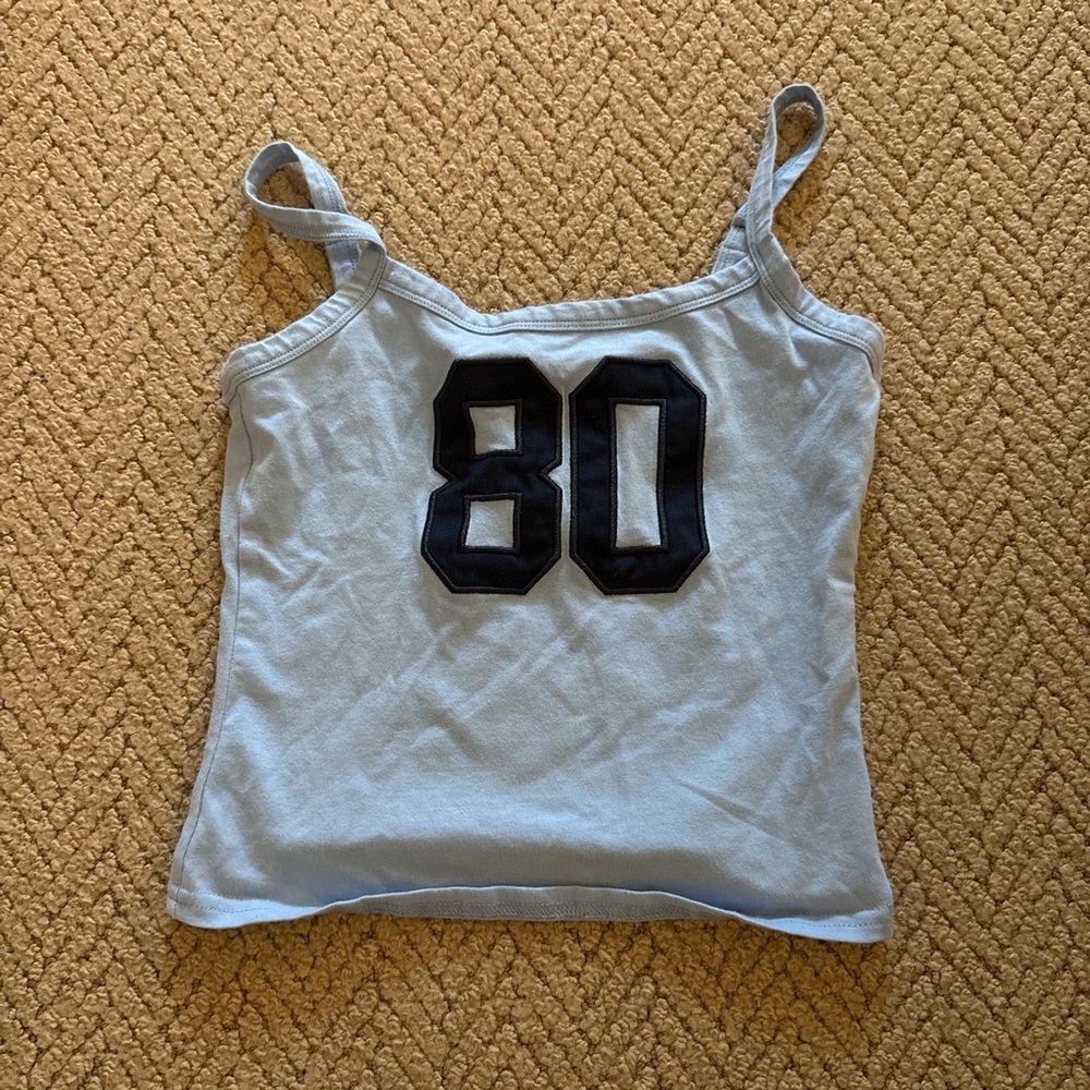 Edikted Blue Tank Top with Black Graphic
